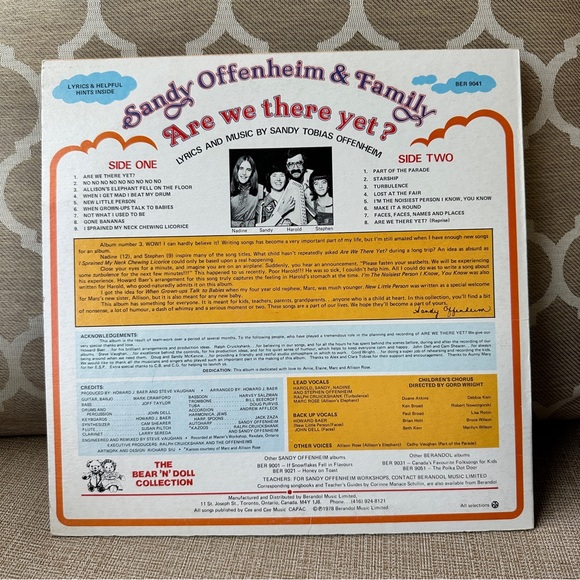 Are We There Yet Sandy Offenheim & Family 1978 LP Berandol Records -with lyrics - Picture 12 of 12